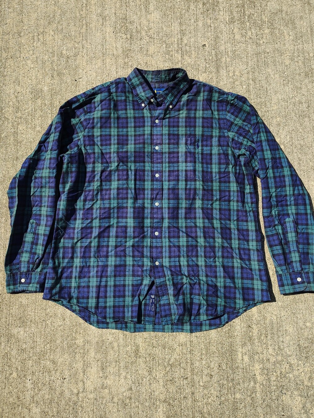 Polo Ralph Lauren Men's 2XL Plaid Button Down Shirt Blue Green Plaid Long Sleeve